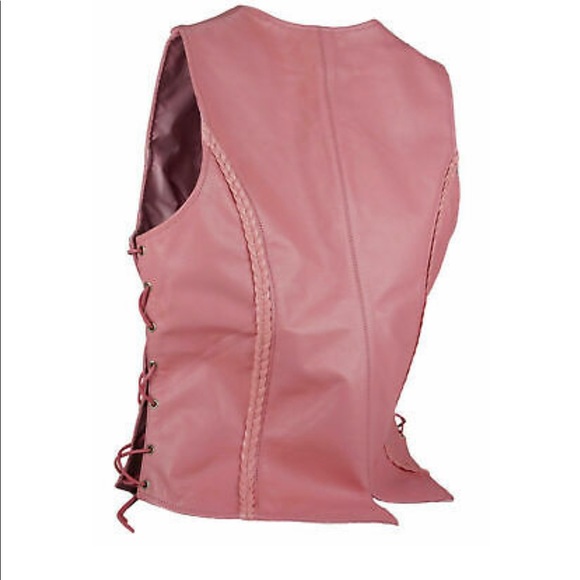 MATAGEAR Pink Lady Biker Leather Vest - Concealed Carry Pockets, Side Lace Adjustable, Size 3X-Large